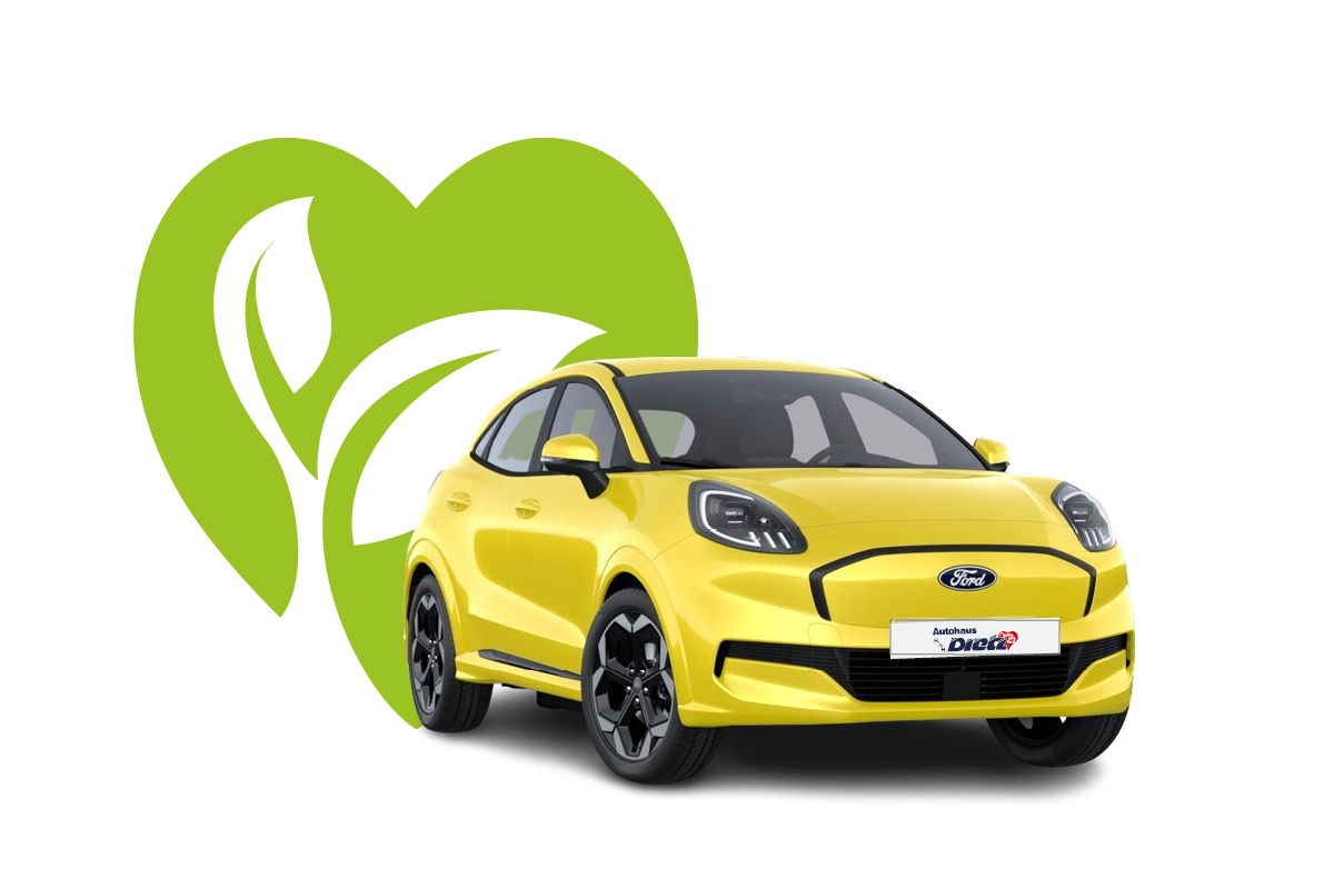 zu sehen ist ein gelber Ford Puma Gen-E