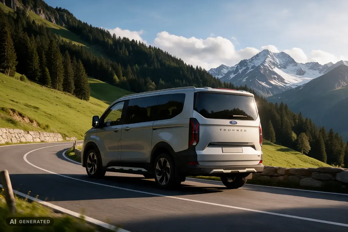 Ford Tourneo Custom von hinten auf der Landstraße