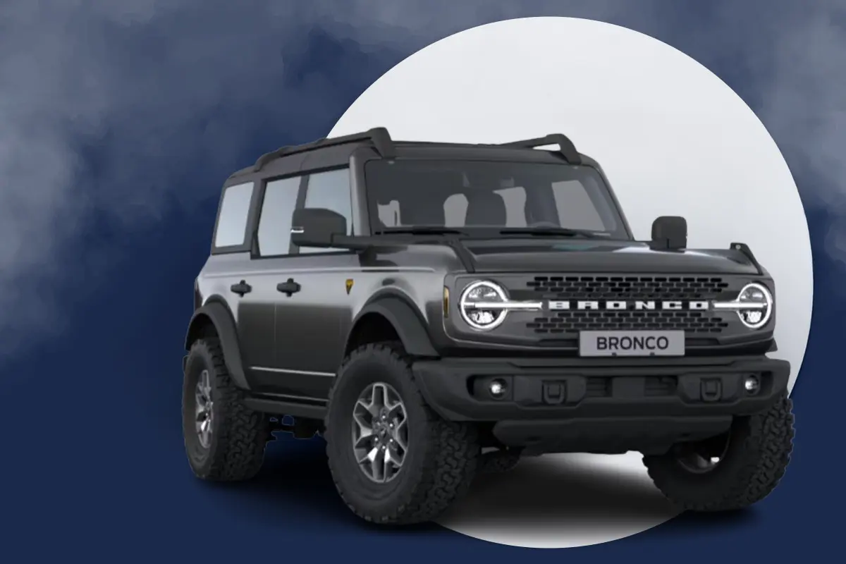 grauer Bronco steht auf dem blauen Hintergrund