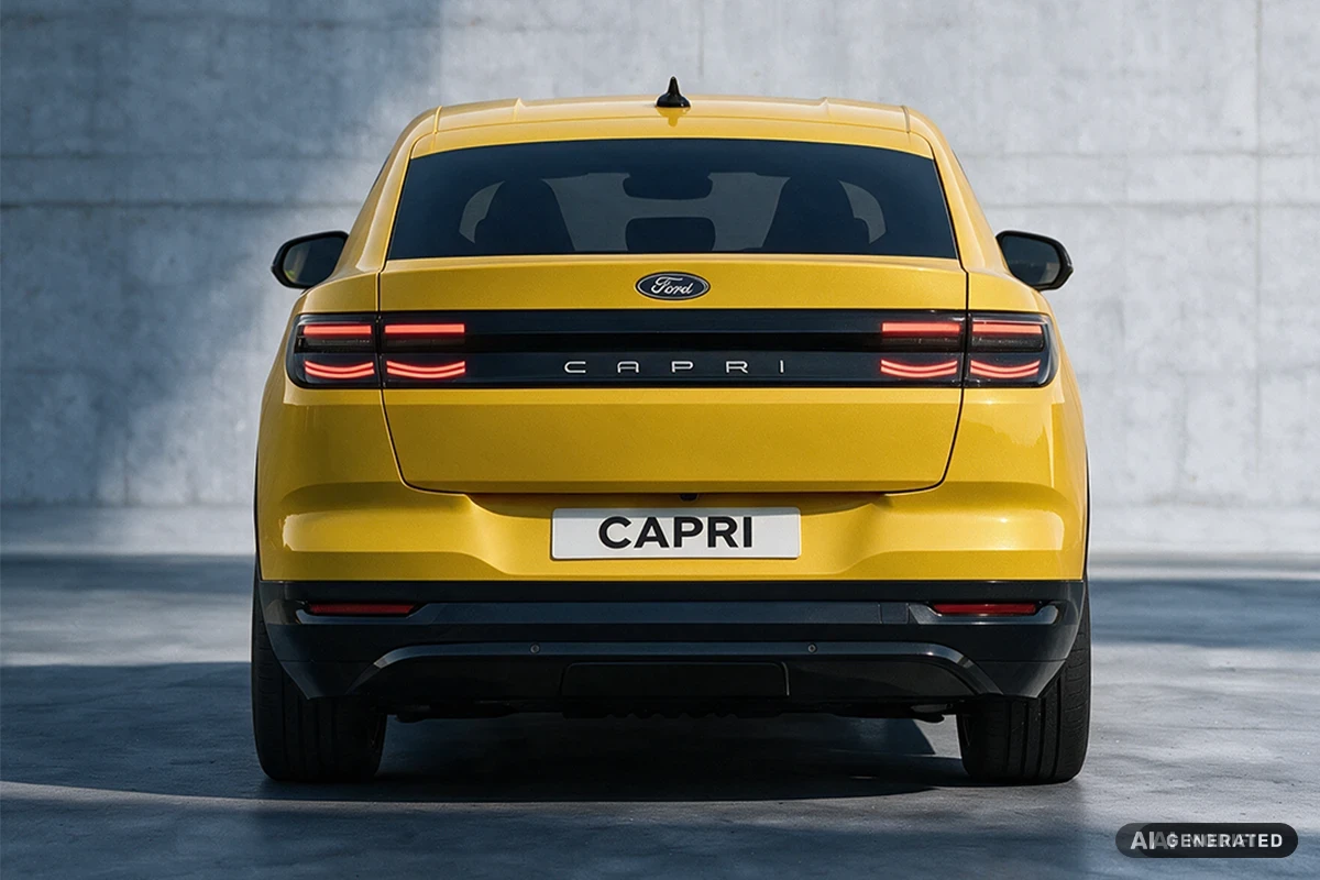 Gelber Capri von hinten 